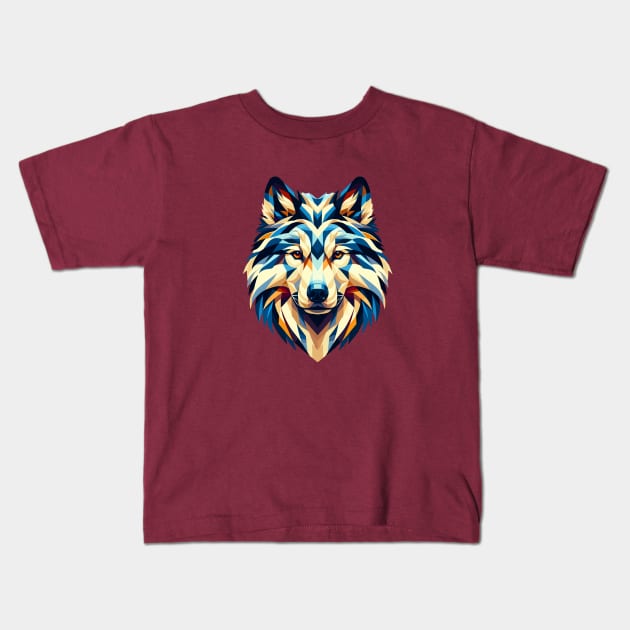 Abstract Geometric Wolf - Color Design Kids T-Shirt by AmandaOlsenDesigns